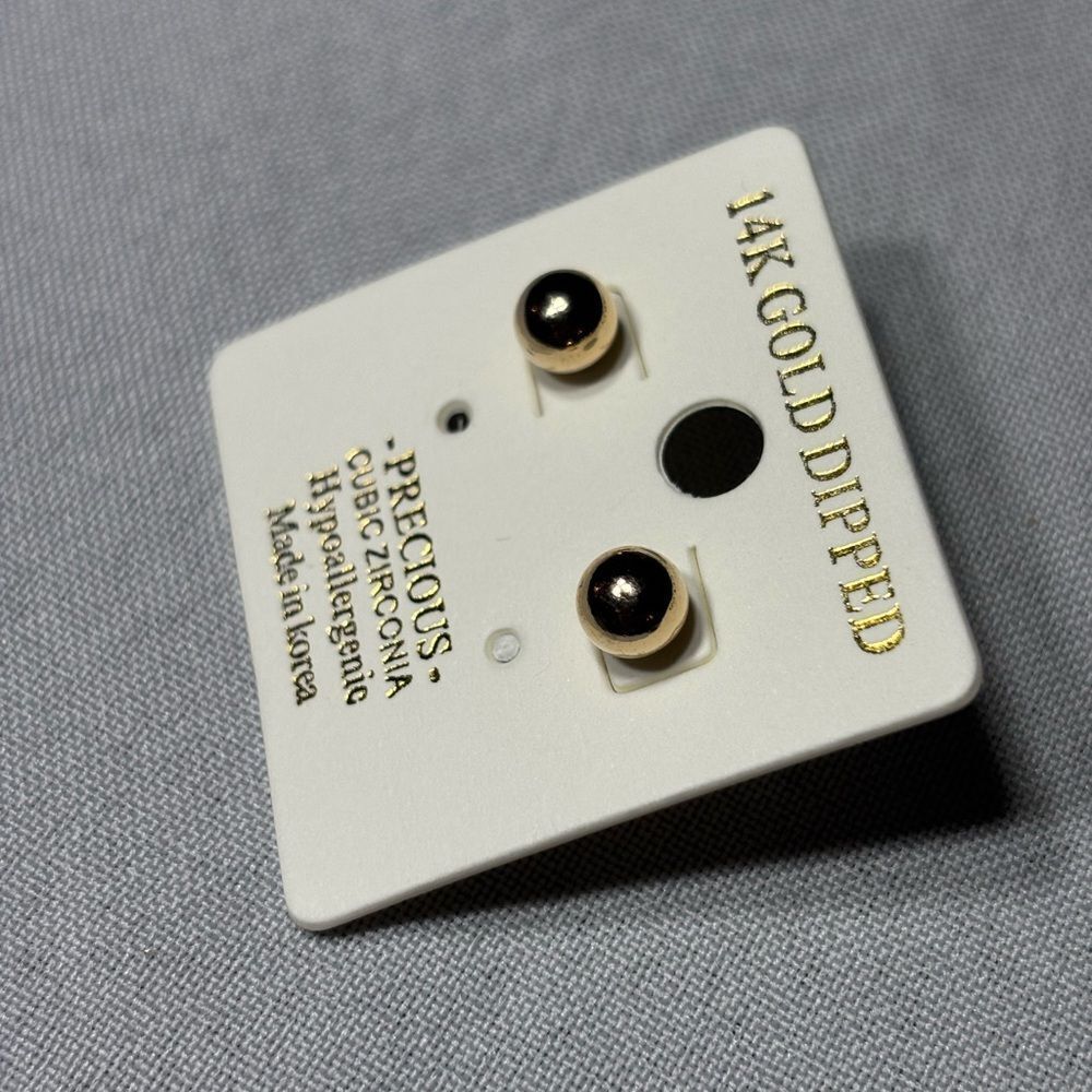 New! 14K Yellow Gold Dipped Hypoallergenic Stud Earrings - Picture 2 of 4
